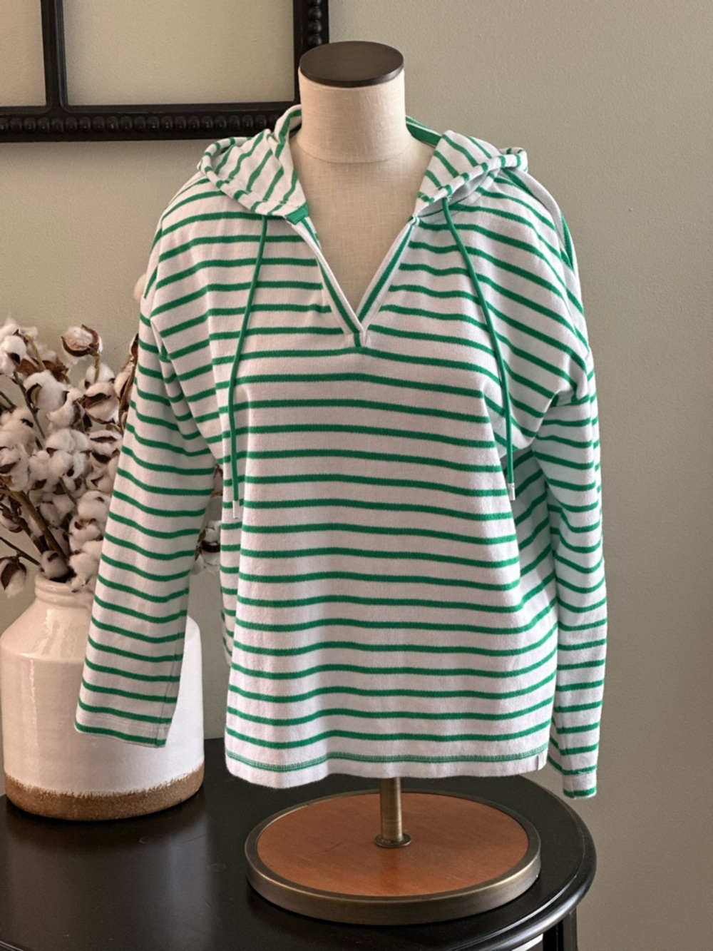 Talbots Green and White Striped Top -L